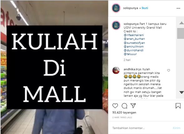 Viral Aksi Mahasiswa Kuliah di Mall (Instagram/@solopunya).