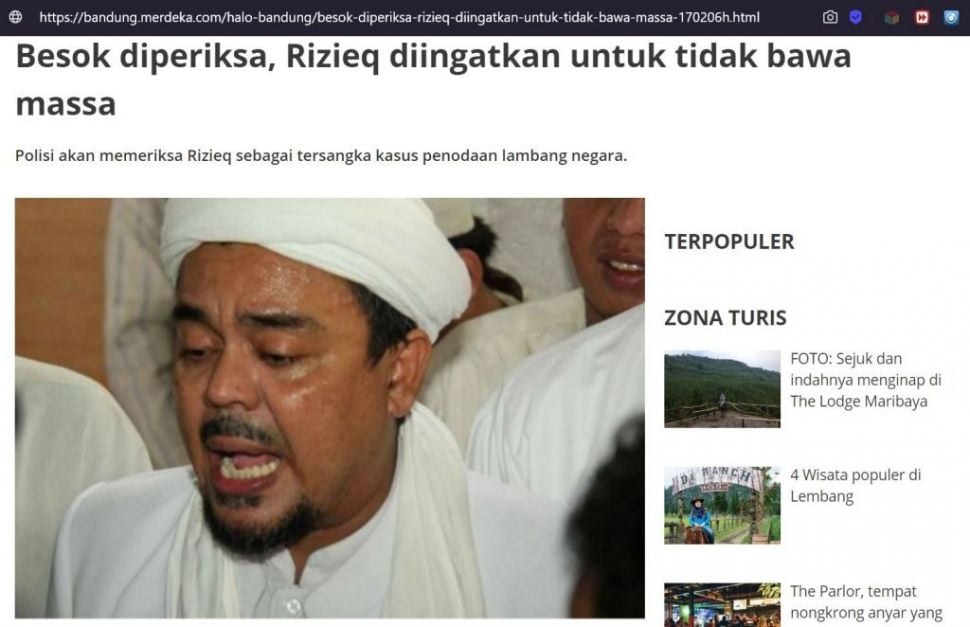 Fakta Habib Rizieq pakai sorban bergambar palu arit (Turnbackhoax.id)