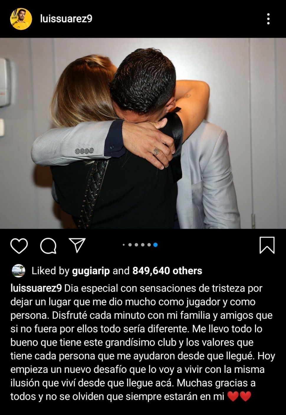 Luis Suarez sangat sedih saat meninggalkan Barcelona. (Instagram/luissuarez)