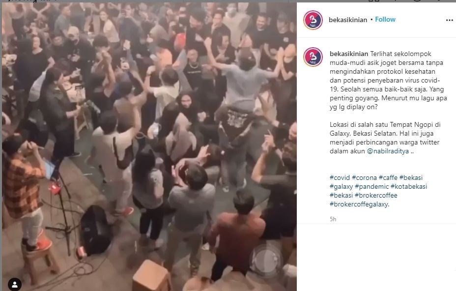 Viral Video Pengunjung Kafe Joget Berdesak-desakan, Tuai Pro Kontra. Tangkapan layar (instagram.com/bekasikinian)