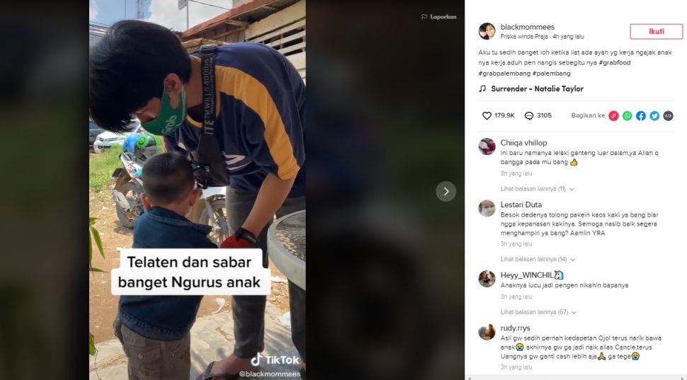 Viral Pengemudi Ojol Bawa Anaknya saat Narik (TikTok/@blackmommees).