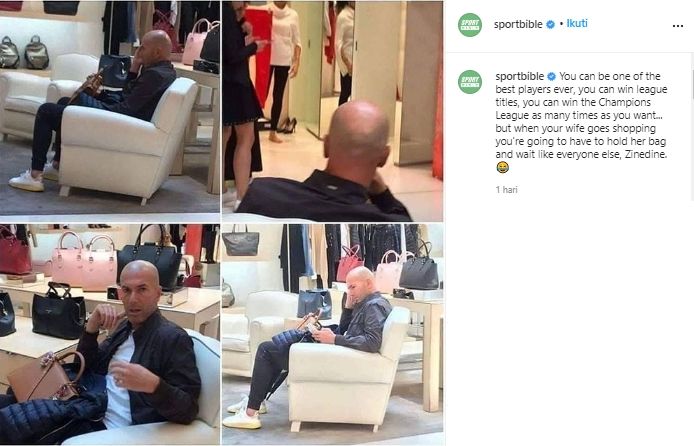 Zinedine Zidane membawakan tas istri yang sedang berbelanja. (Instagram/@sportbible).