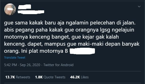 Kisah Wanita Alami Pelecehan Seksual (Twiter).