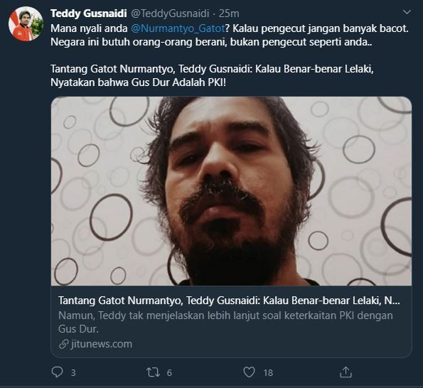 Cuitan Teddy Gusnaidi.(Twitter)