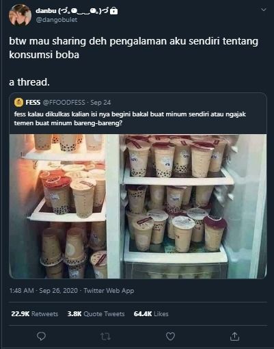 thread keseringan minum boba (Twitter @dango_bulet)