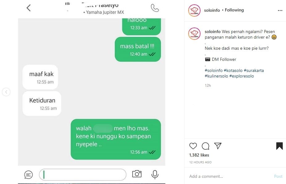 Viral ojol ketiduran saat dapat orderan. (Instagram)