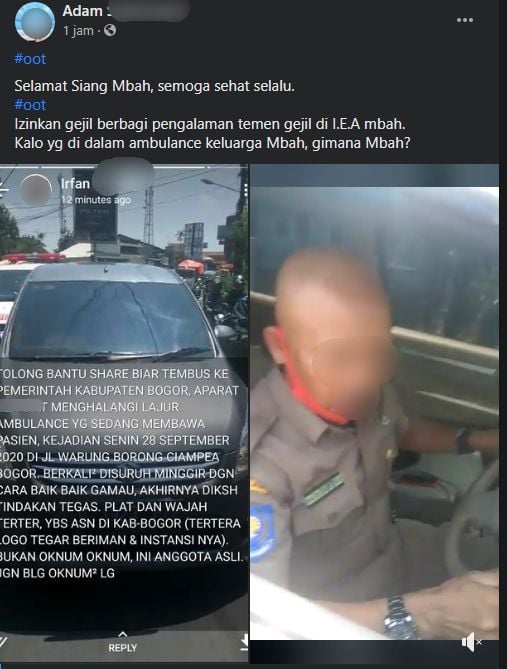 Viral aparat bersragam hadang ambulans. (Facebook)