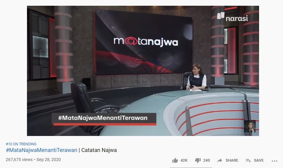 Najwa Shihab wawancarai kursi kosong Menkes Terawan (YouTube/MataNajwa)