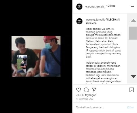 Klarifikasi Pelaku Pelecehan Seksual di Tangerang (Instagra,/@warung_jurnalis).