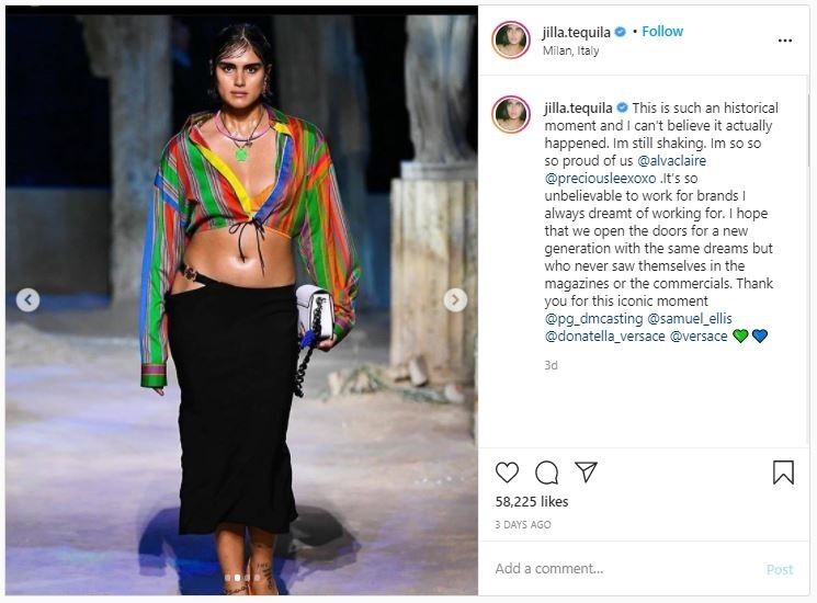 Model Plus Size Versace di Milan Fashion Week (instagram.com/jilla.tequila)