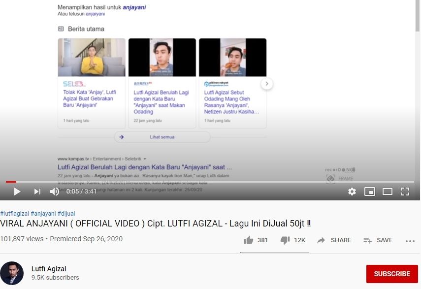 Lutfi Agizal rilis lagu baru Viral Anjayani [YouTube/Lutfi Agizal]