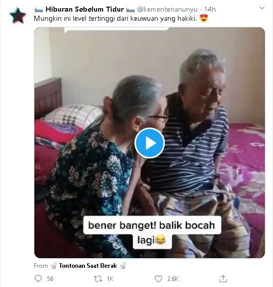 Pasangan lansia viral karena berperilaku mirip ABG - (Twitter/@kementerianunyu)