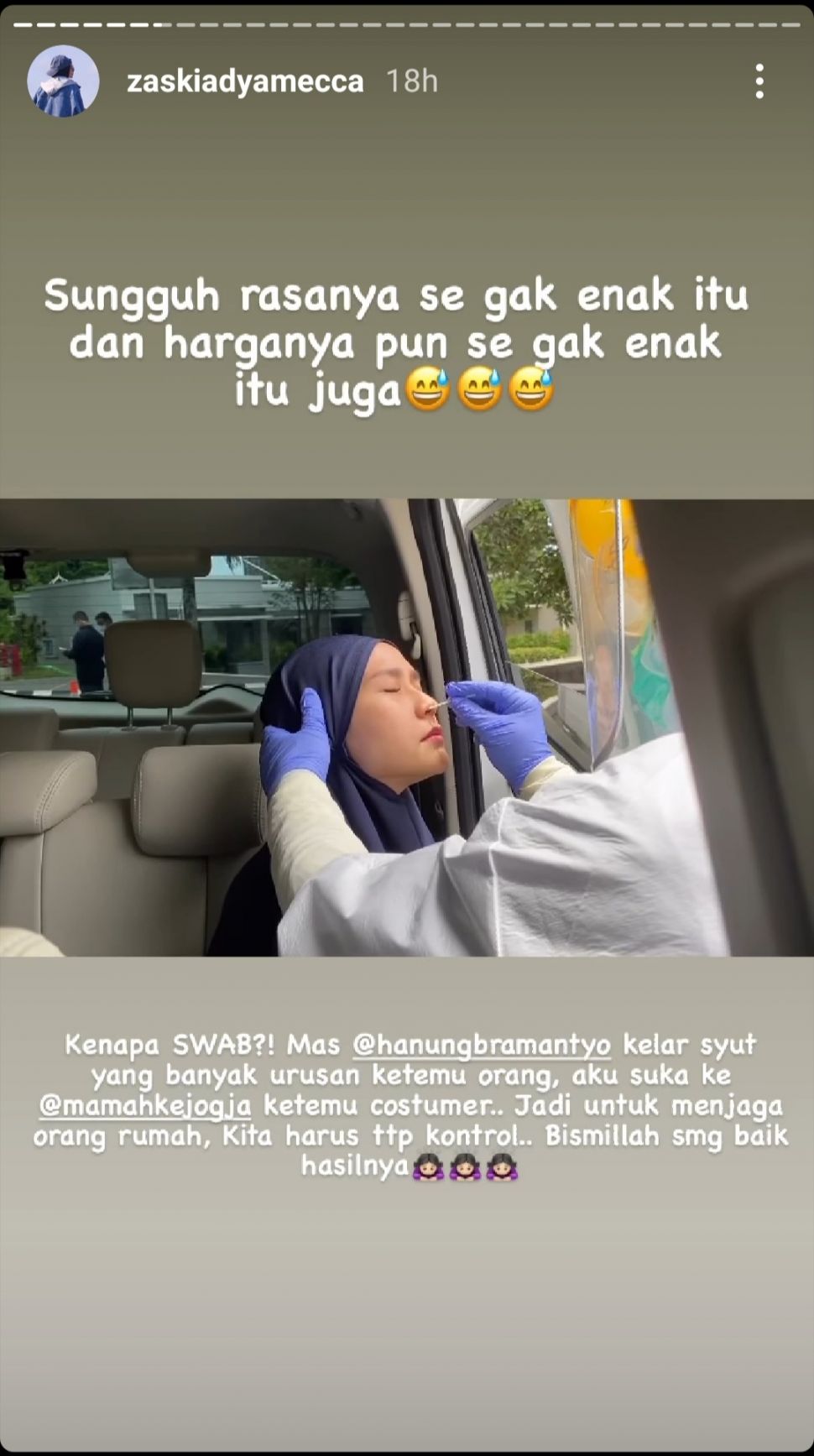 Zaskia Adya Mecca lakukan swab test. (Dok. Instagram)