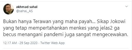 Gus Sahal sebut Terawan maha payah (Twitter/sahal_as)