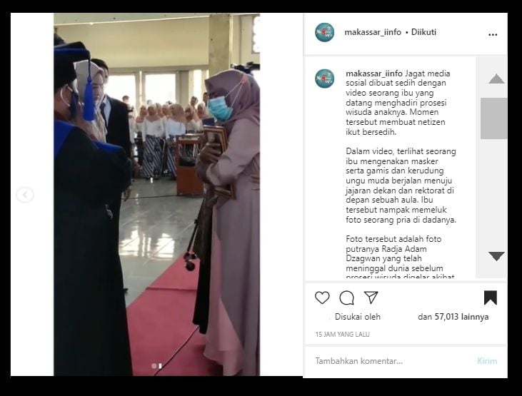 Ibu Wakili Wisuda Anaknya yang Meninggal Dunia (Instagram/@makassar_iinfo).