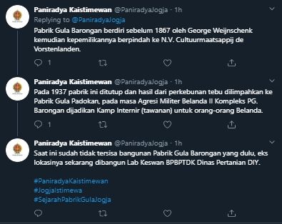 Sejarah Pabrik Gula Barongan di Yogyakarta. (Twitter/@PaniradyaJogja)