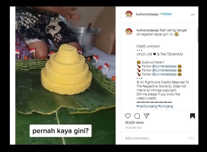 Alamak! Niat Buat Tumpeng Nasi Kuning, Ending Video Ini Berakhir Ngenes. (Instagram/@kulinersedaaap)