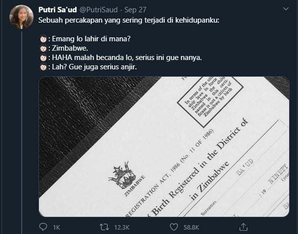 Viral Cerita Perempuan Indonesia Kelahiran Zimbabwe (@putrisaud).