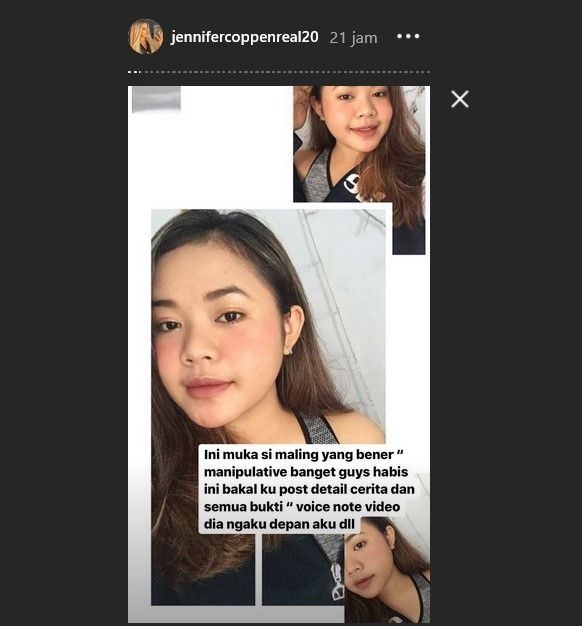 Jennifer Coppen mengungkap foto mantan asistennya, Alifia Silvi, yang ia tuduh telah mengambil uangnya sebesar Rp 20 juta. [Instagram]