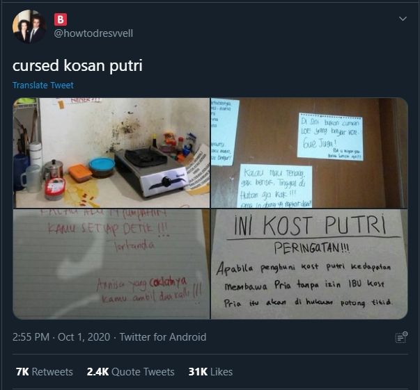 Viral Pengumuman di Indekos Putri, Bikin Publik Bergidik (Twitter/@howtodressvvell).