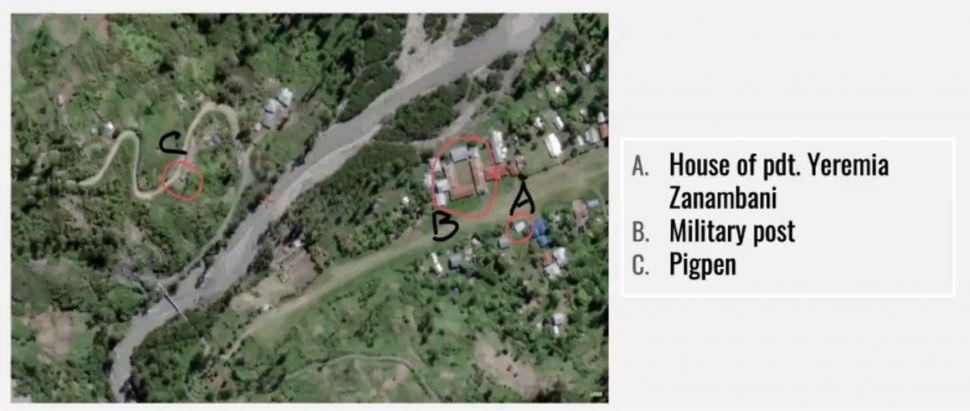 Amnesty International Indonesia mengungkap titik lokasi penembakan pendeta Yeremia Zanambani (68) di Kampung Bomba, Distrik Hitadipta, Kabupaten Intan Jaya, Papua yang diduga dilakukan oleh anggota TNI. [Amnesty Internasional]