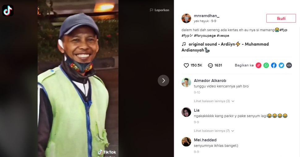 Tukang Parkir Viral Karena Senyumannya (TikTok/@mnramdhan_).