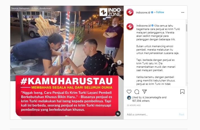 Penjual es krim Turki dan pembeli berkebutuhan khusus (Instagram @indozone.id)