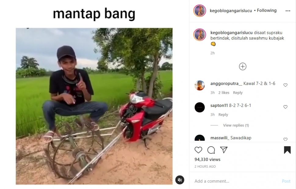 Honda Supra dimodifikasi menjadi pembajak sawah. (Instagram)