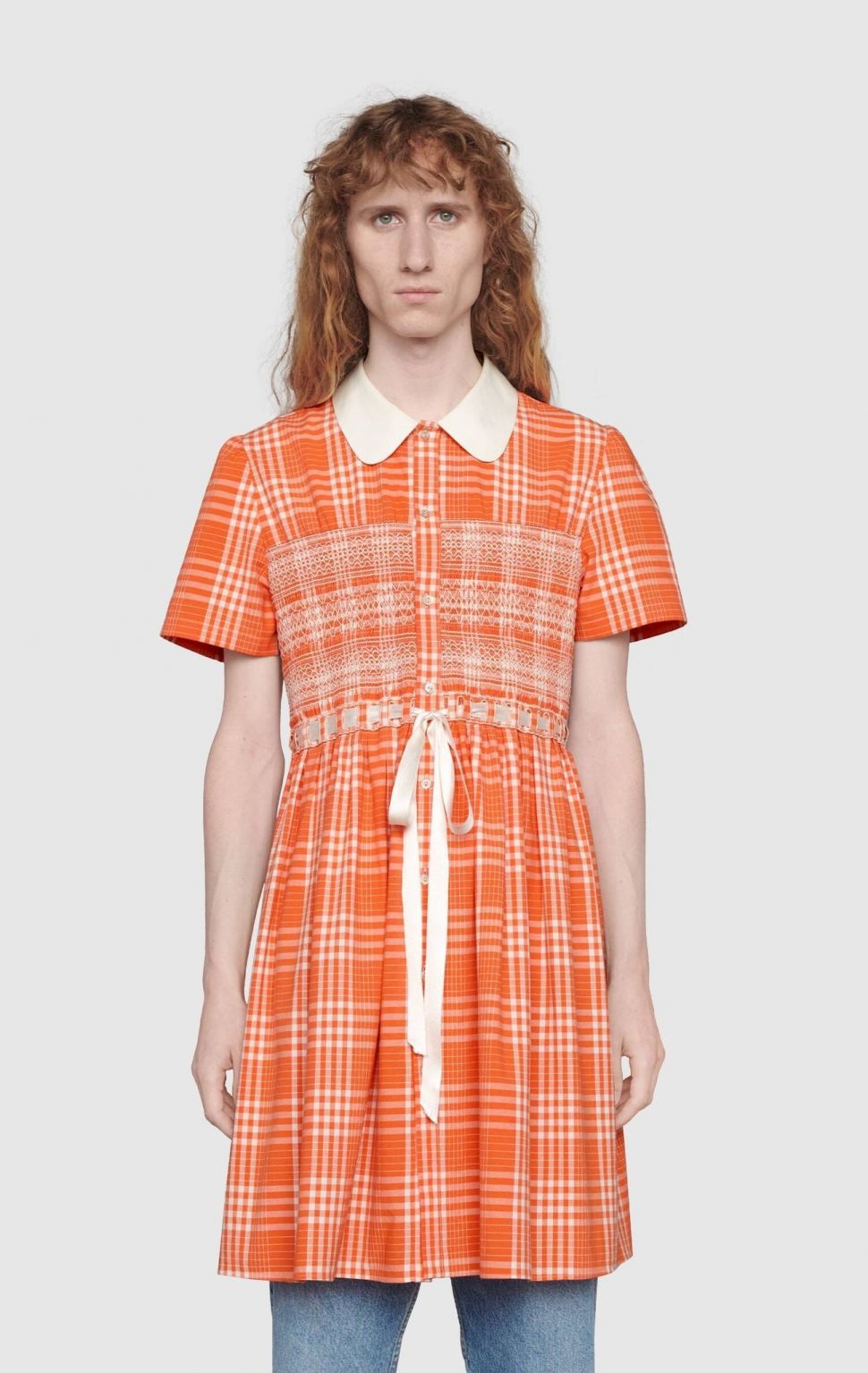 Gaun Tartan Oranye Gucci untuk Pria. (Gucci)