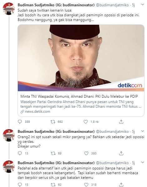 Budiman Sudjatmiko sindir Ahmad Dhani soal PKI melebur ke PDIP (Twitter/budimandjatmiko)