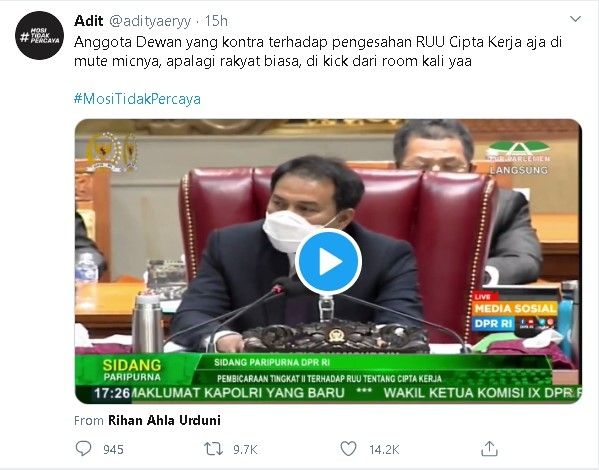 Potongan video sidang paripurna pengesahan RUU Cipta Kerja - (Twitter/@adityaeryy)