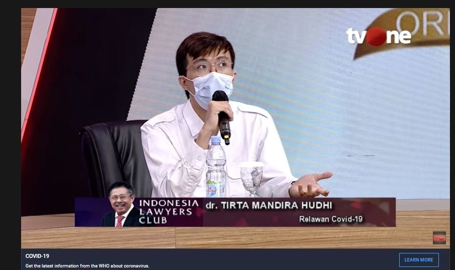 Dokter Tirta di ILC TV One. (Youtube/IndonesiaLawyersClub)