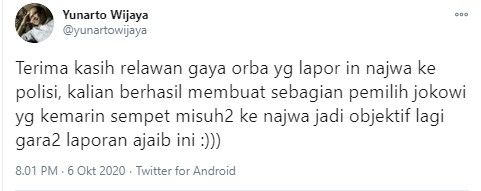 Yunarto Wijaya sindir relawan jokowi yang polisikan Najwa Shihab (Twitter/yunartowijaya)