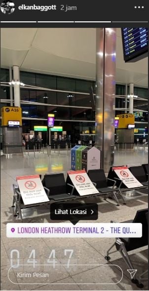 Story Elkan Baggott yang menunjukkan sedang berada di bandara. (Instagram/@elkanbaggott).