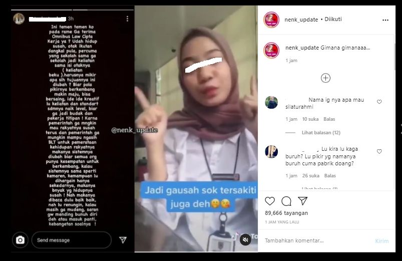 Viral Perempuan Sindir Para Pendemo UU Cipta Kerja (Instagram/@nenk_update).