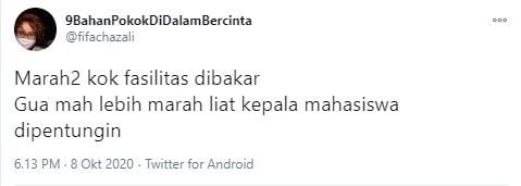 Komentar warganet soal fasilitas rusak pasca demo tolak Cipta Kerja (Twitter)