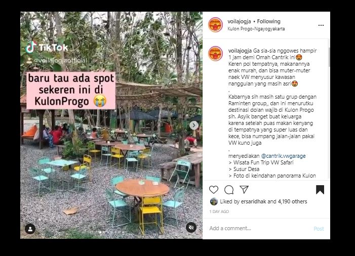 Lagi Hits, Warung Cantrik di Kulon Progo Siap Ajak Lidahmu Bernostalgia. (Instagram/@voilajogja)