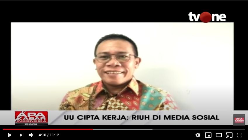 Masinton Pasaribu Sebut Tensi Masyarakat Menurun Kalau UU Ciptaker Sudah Disosialisasikan (YouTube: Apa Kabar Indonesia TvOne).