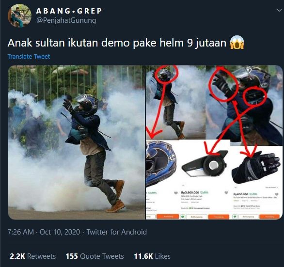 Potret pendemo bikin salah fokus. (Twitter/@PenjahatGunung)