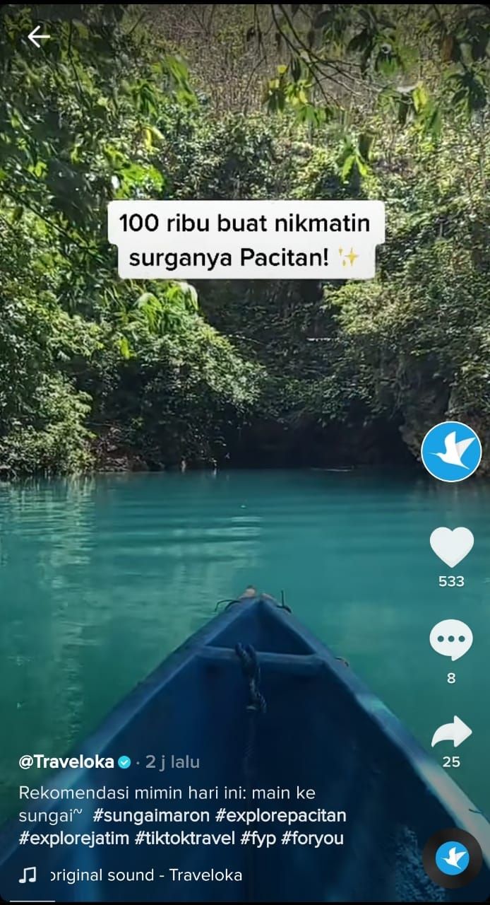 Sungai Maron, Pacitan (TikTok @Traveloka)