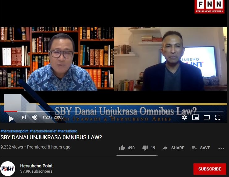 SBY Dituding Danai Demo UU Cipta Kerja, Demokrat: Keji dan Pelecehan. (Youtube/Hersubeno Point)