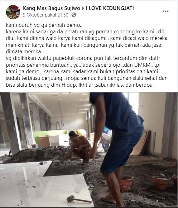 Viral Curhatan Buruh Bangunan yang Merasa Selalu Dihina dan Terpinggirkan (Facebook).