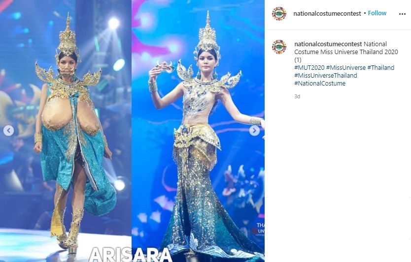 Bam Arisara mengenakan kostum yang terinspirasi dari Nang Phisua Samut (Instagram/nationalcostumecontest)