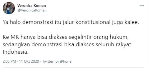 Komentar Veronica Koman soal demonstrasi (Twitter/veronicakoman)