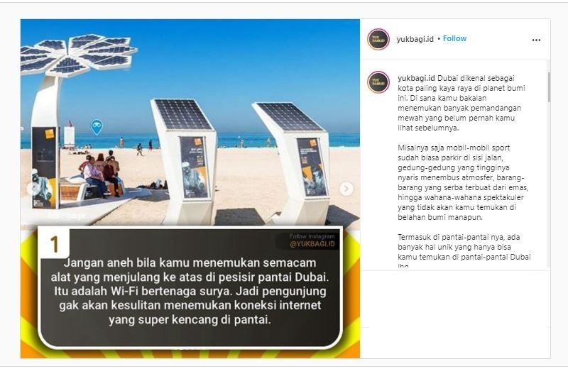 Pemancar Wi-Fi di Pesisir pantai Dubai (Intagram @yukbagi.id)