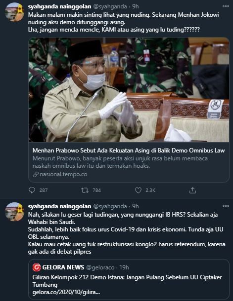 Cuitan Syahganda Nainggolan beberapa jam sebelum ditangkap.(Twitter)