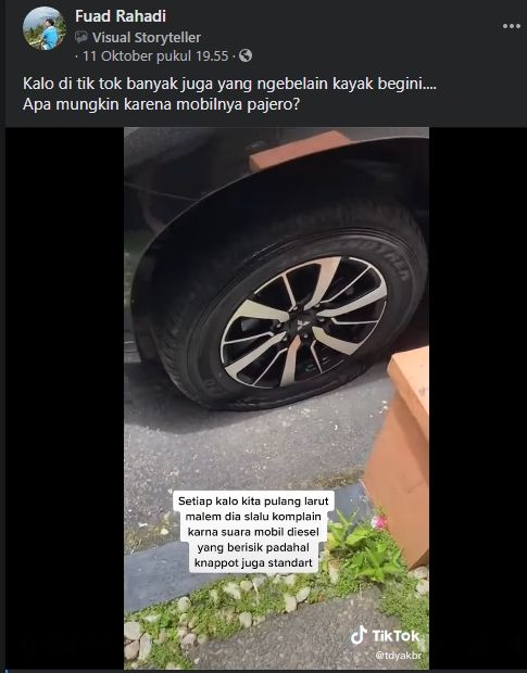 Viral Mitsubishi Pajero diklaim jadi korban tetangga iri. (Facebook)