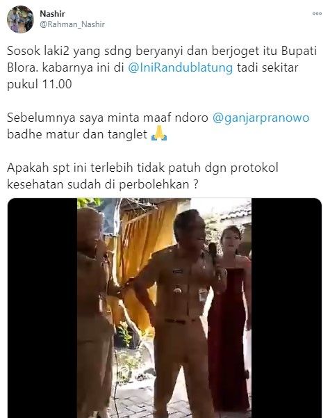 Viral video Bupati Blora joget di hajatan tanpa masker (Twitter/rahman_nashir)