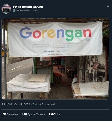 Pakai Font Tulisan Google, Penjual Gorengan di Yogyakarta Ini Jadi Sorotan. (Twitter/@nocontextwarung)