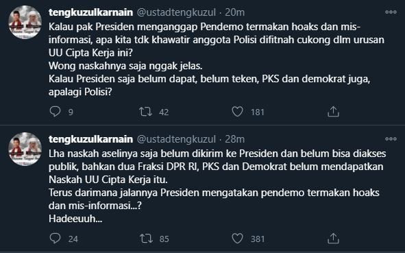 Cuitan Tengku Zulkarnain.(Twitter)